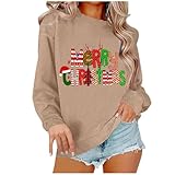 FGVFCS Damen-Pullover mit Aufschrift 'Merry Christmas' für Damen, mit Buchstabendruck, Sweatshirt, Tops, übergroßer Pullover, langärmelig, Rundhalsausschnitt, lässig, lockerer Pullover, Festival-Top,