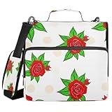 JUMBEAR Red Rose Ordner mit Reißverschluss, mit Schultergurt, 3,8 cm O-Ringe, erweiterbarer Aktenordner, mehrere Taschen, Kapazität 600 Blatt