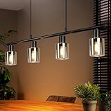 Kowanie Hängelampe 4 flammig Pendelleuchte esstisch - Vintage Esstischlampe hängend Schwarz industrial Hängeleuchte Glas E14 retro Esszimmerlampe Pendellampe für Esszimmer Küche (Ohne Leuchtmittel)