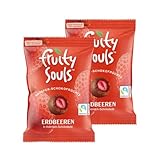 FruitySouls - Gefriergetrocknete Erdbeeren mit Schokolade | 2 Pack (160g) | Vollmilch | Schokolierte Früchte | Gefriergetrocknete Früchte mit knackigem Vollmilch-Schokomantel | Schokofrüchte