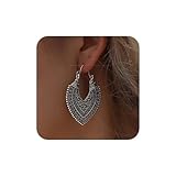 Aneneiceera Vintage Tribal Heart Dangle Earrings Filigrane Herz Creolen Silber Hollow Heart Earrings Ethnische Zigeuner Reif Ohrringe Schmuck Für Frauen Und Mädchen