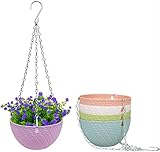 KAHEIGN 5Pcs Blumentopf Hängend Balkon Blumenampel, Kunststoff Hängekorb Hängende Hängetöpfe mit Kettenhaken für Pflanzen Blumen Kräuter (5 Farben)