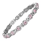 MagEnergy Magnetarmband Damen aus Titanstahl, mit Edelstahlverschluss, 5 mm rosa Zirkonia, 3500 Gauss starke Magnete, eleganter Energie Schmuck (Rosa)