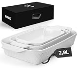 MIAMIO – Auflaufform Set 3er / Keramik Backform Rechteckig 3-teilig Stapelbar, 850 ml, 1650 ml, 2900 ml für Tiramisu, Lasagne – Spülmaschinen- und Ofenfest – Palmanova Kollektion