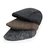 MmotZsb 3er Set Schiebermütze Herren, Baskenmütze Herren, in Schwarz, Braun und Grau, 33 cm x 23 cm x 2,5 cm