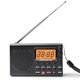 Tragbares Radio, AM,FM,SW Kofferradio mit LCD-Display, Batteriebetrieb, Eingebautem Lautsprecher Alarm Sleep Timer Kopfhöreranschluss, Küchenradio 35 Voreinstellungen Kleines Radio