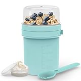 MRUN BONE Müslibecher To Go mit Gabel-Löffel, Auslaufsichere Joghurtbecher To Go, Müslibecher für Unterwegs, Arbeit, Schule, Picknick, 450ml+250ml, (Mint Blau)