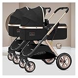 KLJUddGY Kompakt zusammenklappbarer, tragbarer Zwillingskinderwagen, Leichter Doppelkinderwagen, Trolley-Kinderwagen aus Aluminiumlegierung, großer Tandemkinderwagen und Premium-Stoff(Svart)