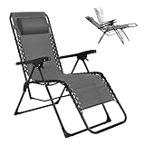 eSituro Sonnenliege, Liegestuhl klappbar, Gartenliege mit Verstellbarer Rückenlehne, Relaxliege 150 kg, Strandstuhl, Liegesessel, Klappsessel, Grau