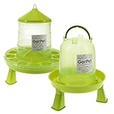 Geflügeltränke und Futterautomat Hühner mit Standfüßen im Set Hühnertränke Futterspender Futtertrog Stand Füßen Wassertränke grün Set 1.