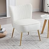 Wahson Samt Sessel Wohnzimmer moderner Loungesessel Geplosterter Ohrensessel mit goldenen Metallbeine für Wohnzimmer/Schlafzimmer, Beige