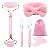 Scettar Jade Gua Sha Stein Set, Rosa Natürlicher Jade Massageroller, Gesichtsroller Massagewerkzeug für Augenschwellungen Hautstraffung Face Massager