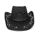 Cowboyhut Strohhut Damen Herren Sommerhut Sonnenhut Strandhut Westernhut Panamahut Unisex Cowboy Hut Cowgirl Hüte Faltbar Krempe Sommerhut (DE/NL/SE/PL, Alphanumerisch, Einheitsgröße, Schwarz)