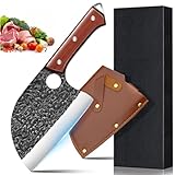 KEPEAK Scharf Küchenmesser Hackmesser Profi Kochmesser Fleischerbeil für Küche, Metzgermesser mit Ergonomischer Holzgriff, mit Lederscheide, Geschenkverpackung, zum Schneiden und Zerkleinern