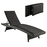 LIFEZEAL Klappbare Gartenliege Polyrattan, Relaxliege Sonnenliege mit 2 Rollen, Liegestuhl mit 5-Fach Verstellbarer Rückenlehne, Wetterfeste Rattanliege für Garten, Balkon und Terrasse, bis zu 150 KG