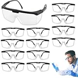Schutzbrille Transparent Augenschutzbrille Sicherheitsbrille. 12-er Pack Schutzbrillen Transparent, Schutzbrille Set, 12 Stück Schwarz-Weiß, verstellbar, seitlicher Schutz, kratzfest, Anti-Beschlag