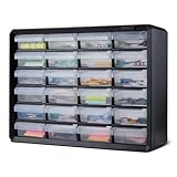 Amazon Basics Schubladenbox, 24-Fächer Kleinteilemagazin aus Kunststoff mit Trennwänden für Büro/Werkzeug/Basteln, Wandmontage, 16 x 54,1 x 40,1 cm, Schwarz