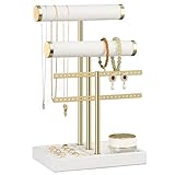 Josmimic Schmuck Organizer mit 3 Ebenen - Weiß Schmuckständer Armbänder, Abnehmbarer T-Steg Schmuck Ständer, Samt-Armbandhalter, Schmuckhalter für Armband, Halskette, Uhren, Ringe