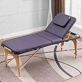 DEOPXF Massageliege Höhenverstellbar Klappbar Beine aus Massivholz Drahtseil Therapiebett Leicht zu Tragen Zarte Berührung Tragkraft 250kg(Lila,60cm)