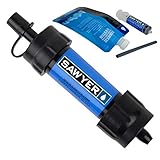 Sawyer Mini PointONE Wasserfilter Outdoor Notversorgung enfernt 100% Mikroplastik und 99,99999%* aller Bakterien (Blau)