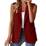 HUOQI Ärmelloser Damenmantel, einfarbig, Cardigan-Anzug, lässige -Cardigan-Jacke mit Taschen Gefütterte Winter Mantel Damen (Wine, XL)