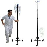 TOOSOAR Infusionsständer Mit Rädern,Sammenklappbares Stativ,mit 4 Haken & 3 Netzbeuteln,für Krankenhaus & Hauspflege
