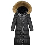 Pulcykp Warme Daunenjacke für Damen, mit Kapuze, Winter, langer Parkas-Mantel, schwarz 1, XL