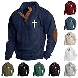 Herren-Strickpullover mit halbem Knopf, langärmelig, Poloshirts, Sweatshirts, einfarbig, normale Passform, Winterpullover mit Kreuzdruck, grau, XXXL