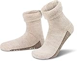 normani ALPAKA Wollsocken mit Alpaka- & Schafwolle sowie rutschfestem ABS-Aufdruck | Hausschuh-Socken | Dicke Kuschelsocken mit Antirutsch-Sohle Farbe Natur Größe 43-46