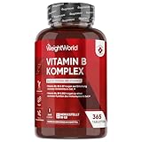Vitamin B Komplex - 1 Jahr Vorrat - 365 Vitamin B Tabletten - Alle 8 B Vitamin B12, B1, B2, B3, B5, B6, B7, B9 - Mit Vitamin C (Ascorbinsäure), Biotin, Folsäure - Vegane B Complex - WeightWorld