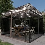 Juroupi Pavillon mit Moskitonetz & LED-Lichterkette 3x3x2,73 m Taupe Pergola Freistehend Sonnenschutz Garten