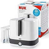 NUK Vario Express Flaschensterilisator | sterilisiert bis zu 6 Babyflaschen plus Zubehör in 6 Minuten auf Wasserdampfbasis | automatische Abschaltung | herausnehmbarer Korb & versetzbare Stäbe