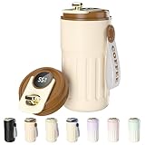 Homealexa Kaffeebecher to go Digitalanzeige Thermobecher Kaffee to go 410ml 316 Edelstahl Travel Coffee Mug Isolierter Vakuum Thermobecher auslaufsicher Termokaffeebecher mit Deckel für Kaffee