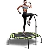 Jandecfit Fitness-Trampolin Ø ca 112cm,Indoor Minitrampolin für Erwachsene,Jumping Fitness Trampolin Verstellbarer Griff(3-Fach höhenverstellbar) Bungee-Seil-Design-System,Nutzergewicht bis 150kg