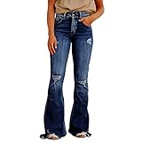 Generisch Capri Jeans Damen, Baggy Jeans Schwarz, Zerrissene Schlagjeans Gewaschene Vintage Jeans Jeanshosen Schwarz Löcher, Deals of The Day