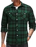 COOFANDY Herrenhemden Flanellhemd Langarm Kariertes Hemden Freizeithemd für Männer Holzfällerhemd Karohemd Mit Brusttaschen Grün/Schwarz L