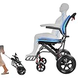 COVNBXN Rollstuhl Faltbar Leicht Mit Teleskopstiel, Ultraleicht Reiserollstuhl,Transportrollstühle Mit Ergonomischem Sitz, faltbarer Aluminium Transportrollstühle Für Die Wohnung Und Unterwegs