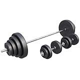 GORILLA SPORTS® Langhantel Set - 60kg, 100kg oder 130kg, Langhantelstange 170cm, 2 Kurzhanteln, Hantelscheiben aus Kunststoff, 30mm, mit Sternverschlüssen - Hantelset, Langhanteln, Gewichten, Fitness