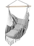 MalTec Hängesessel mit Kissen Gartenstuhl, Hängeschaukel, Hängematte für Wohnzimmer, Terrasse, Garten, Hellgrau bis 120 kg belastbar, Outdoor Indoor Brasilianische Hängematte
