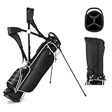 GYMAX Golftasche, stabile Golfschlägertasche mit Griffen & Ständer, Golf-Reisetasche tragbar (Schwarz)