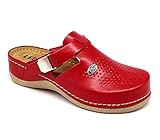 Leon 900 Komfortschuhe Lederschuhe Pantolette Hausschuhe Clog, Damen, Rot, EU 40