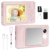 Digitalkamera 4K - 48MP UHD Kompakt Digitalkamera mit 2.8“ LCD Bildschirm und 18X Digitalzoom Anti-Shake Fotografie Vlogging Kamera mit 32gb SD Karte für Kinder Studenten Anfänger Teen (Rosa)