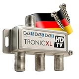 TronicXL 3fach F-Stecker Antennenverteiler 3-Fach DC-Durchlass TV Kabel Kabelfernsehen BK DVB-T2 zb für kompatibel mit Vodafone Splitter HD tauglich 4K Sky Virgin Sat Splitter