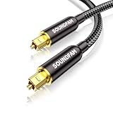 SOUNDFAM Optische Audio-Kabel 2M, Rechtes-Winkel Toslink-Optikkabel 90-Grad Goldplattierte Stecker 360°-Drehung für Soundbar, TV, PS4, Xbox, Heimkino (Schwarz)