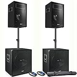 Vonyx PA Lautsprecher Set, Passive Musikboxen, DJ Equipment, 1700 Watt 2X Subwoofer, 2X Topteile, 2X Bi-amp Lautsprecherkabel, PA System, für Partys, Gigs und kleine Festivals