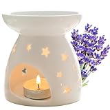 YHSKJCD Keramik-Duftlampe für ätherische Öle, Ätherisches Öl Brenner mit Kerzenlöffel, Duftlampe Teelicht Dekorativer Aroma-Teelichthalter Ölbrenner für Schlafzimmer (Star)