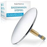 Bächlein Universal Badewannenstöpsel - ⌀ 7,2 cm Stöpsel für Badewanne [Chrom] - Abfluss-Stopfen aus Messing inkl. Ersatzdichtung - Für Jede handelsübliche Badewanne