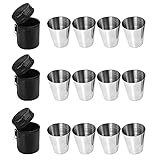 MOPOIN Flachmann Becher, 12 Stück Edelstahl Becher Schnaps-Gläser aus Metall Edelstahl-Becher Set Metall-Becher mit Leder-Tasche Schnapsgläser, ideales Flachmann-Zubehör, Tolle Geschenk-Idee
