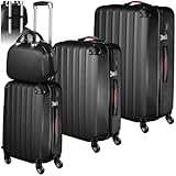 tectake® 4-TLG. Reisekoffer - Kofferset mit abnehmbaren Rollen 360°, Hartschalenkoffer mit TSA Zahlenschloss, Koffer groß, abteilbarer Innenraum, Trolley Handgepäck, Teleskopgriff - schwarz