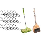 Decqerbe 24 Stück Edelstahl-Drahtklammern und 1 Set kleiner Mop, kleiner Besen, kleine Kehrschaufel, kleines Haushaltshelfer-Set